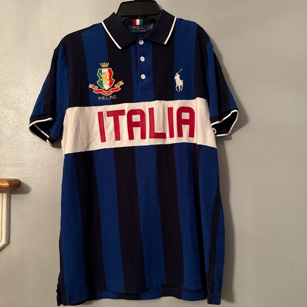 Ralph Lauren Blue & White Italia Rugby Polo with Crest